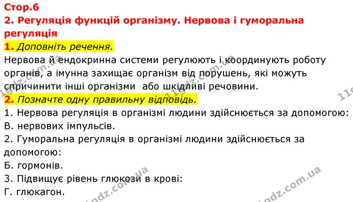 1. Доповніть речення. — ГДЗ Робочий зошит Біологія 8 клас Задорожний