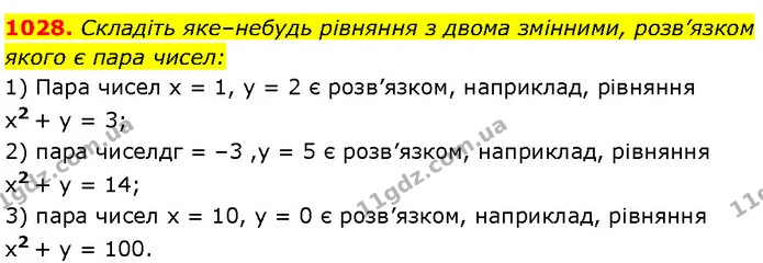 1028. Складіть яке–небудь рівняння з двома змінними, розв’язком — Алгебра 7 клас Мерзляк 2024