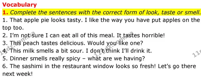 1. Complete the sentences with the correct form of look, taste or smell. — ГДЗ робочий зошит Англійська мова 8 клас Гарет Джонс 2025
