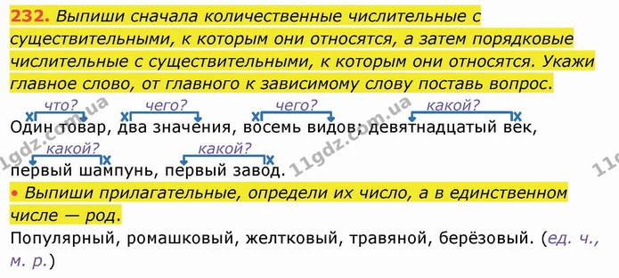 232. Выпиши сначала количественные числительные с существительными, к которым они относятся, а затем порядковые числительные с — ГДЗ Русский язык и чтение 4 класс Лапшина 1 ч.