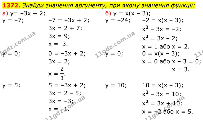 1372. Знайди значення аргументу, при якому значення функції: — ГДЗ Алгебра 7 клас Бевз