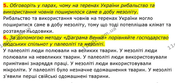 5. Обговоріть у парах, чому на теренах України рибальство та використання човнів поширилося саме в добу мезоліту. — ГДЗ Історія України 6 клас Гісем
