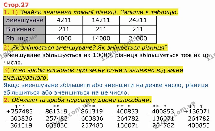1. 1) Знайди значення кожної різниці. Запиши в таблицю. — ГДЗ Робочий зошит Математика 4 клас Листопад