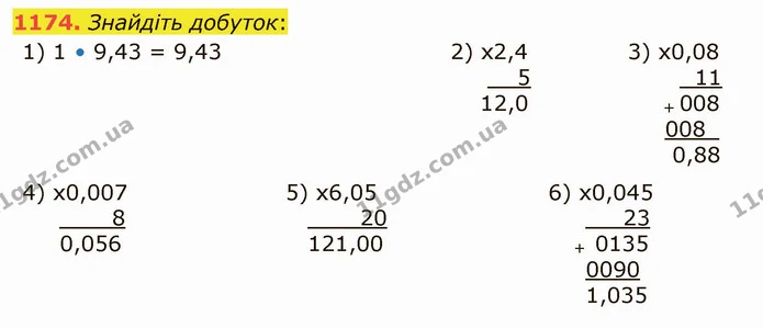 1174. Знайдіть добуток: — ГДЗ Математика 5 клас Тарасенкова 2022
