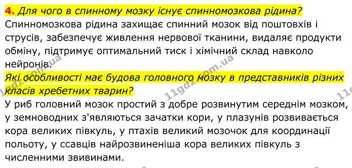 4. Для чого в спинному мозку існує спинномозкова рідина? Спинномозкова рідина захищає спинний мозок від поштовхів і струсів, забезпечує — ГДЗ Біологія 8 клас Балан