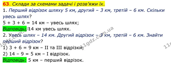 63. Склади за схемами задачі і розв’яжи їх. — ГДЗ Математика 3 клас Бевз 1 частина