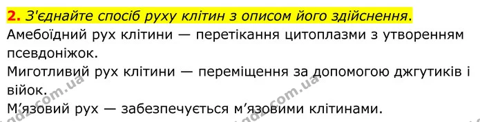 2. З'єднайте спосіб руху клітин з описом його здійснення. — ГДЗ Робочий зошит Біологія 8 клас Тагліна (2025)