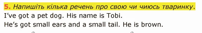 5. Напишіть кілька речень про свою чи чиюсь тваринку. — ГДЗ Англійська мова 5 клас Мітчелл