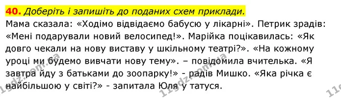 40. Доберіть і запишіть до поданих схем приклади. — ГДЗ Відповіді Українська мова 6 клас Єрмоленко