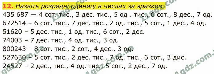 12. Назвіть розрядні одиниці в числах за зразком: — ГДЗ Математика 4 клас Логачевська 1-2 ч. 2021
