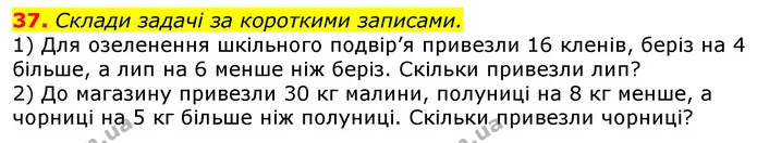 37. Склади задачі за короткими записами. — ГДЗ Математика 3 клас Лишенко (1, 2 частина)