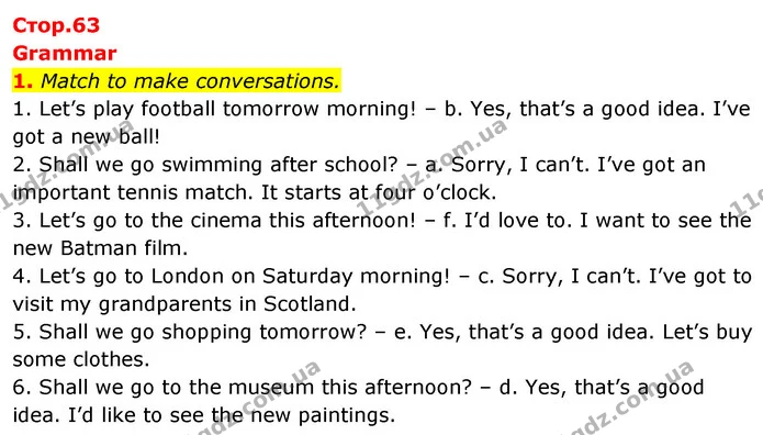 1. Match to make conversations. — ГДЗ Робочий зошит Англійська мова 5 клас Коста (prepare 5)