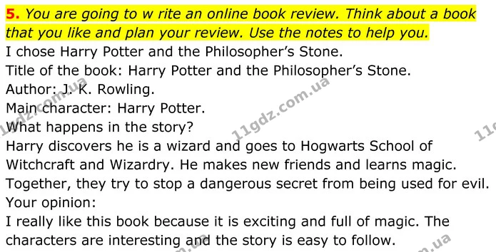 5. You are going to w rite an online book review. Think about a book that you like and plan your review. Use the notes to help you. — ГДЗ Англійська мова 8 клас Стайрінг (Prepare)
