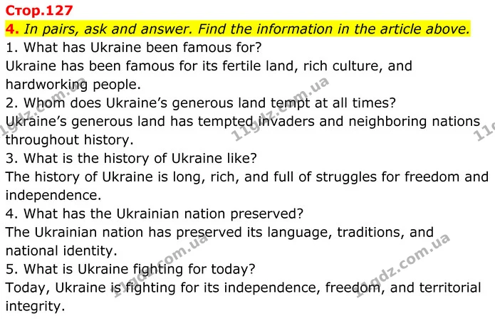4. In pairs, ask and answer. Find the information in the article above. — ГДЗ Англійська мова 8 клас Карпюк 2025