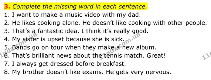 3. Complete the missing word in each sentence. — ГДЗ Англійська мова 6 клас Коста (Prepare 6)