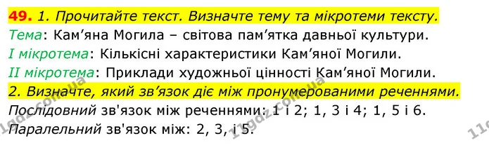 49. 1. Прочитайте текст. Визначте тему та мікротеми тексту. — ГДЗ Відповіді Українська мова 6 клас Єрмоленко