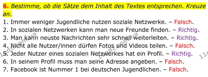 6. Bestimme, ob die Sätze dem Inhalt des Textes entsprechen. Kreuze an. — ГДЗ Німецька мова 8 клас Сотникова (2025) 4 рік
