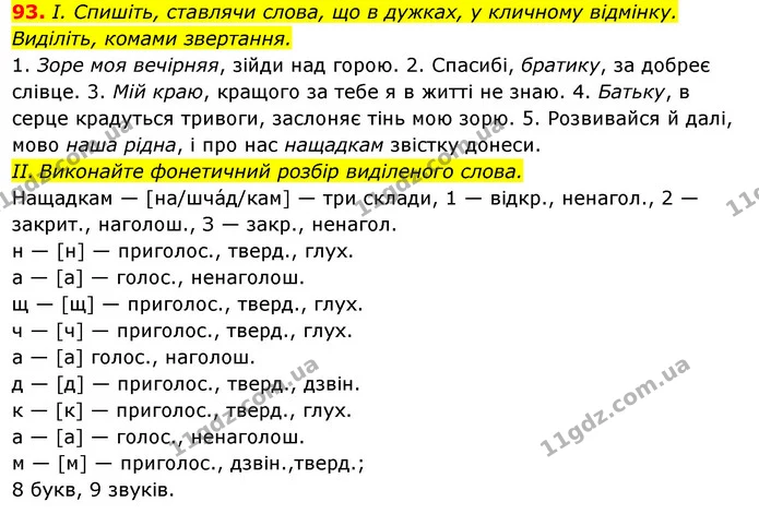 93. І. Спишіть, ставлячи слова, що в дужках, у кличному відмінку. Виділіть, комами звертання. — ГДЗ Українська мова 6 клас Ворон, Солопенко