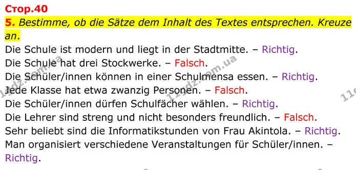 5. Bestimme, ob die Sätze dem Inhalt des Textes entsprechen. Kreuze an. — ГДЗ Німецька мова 8 клас Сотникова (2025) 4 рік