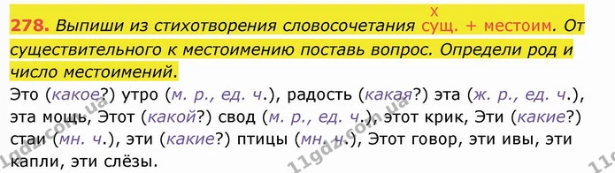 278. Выпиши из стихотворения словосочетания сХущ. + местоим. От существительного к местоимению поставь вопрос. Определи род и число — ГДЗ Русский язык и чтение 4 класс Лапшина 1 ч.