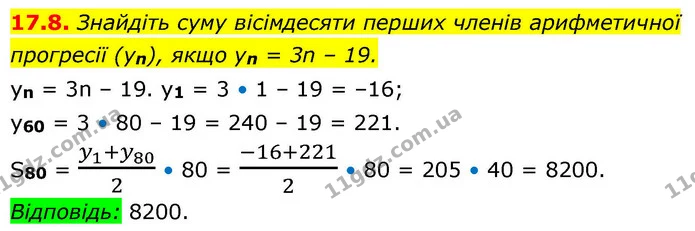 17.8. Знайдіть суму вісімдесяти перших членів арифметичної — ГДЗ Алгебра 9 клас Істер