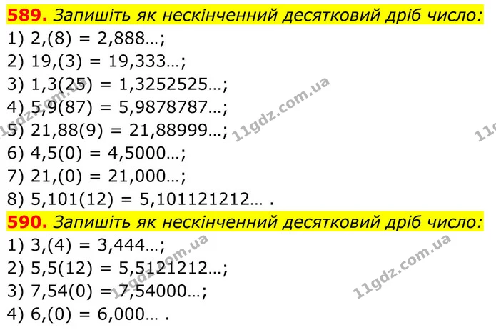 589. Запишіть як нескінченний десятковий дріб число: — ГДЗ Алгебра 8 клас Тарасенкова