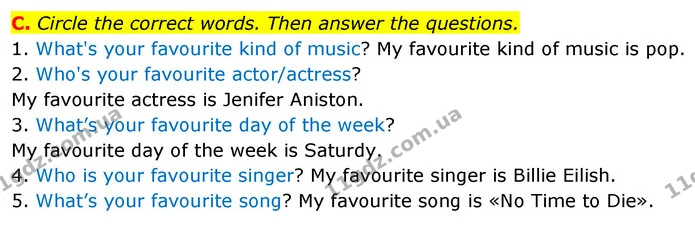 C. Circle the correct words. Then answer the questions. — ГДЗ зошит Англійська мова 5 клас Мітчелл