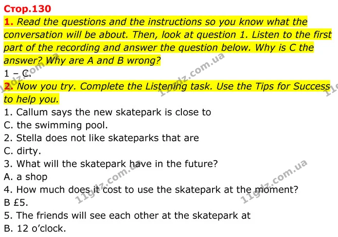 1. Read the questions and the instructions so you know what the conversation will be about. Then, look at question 1. Listen to the — ГДЗ Англійська мова 7 клас Коста