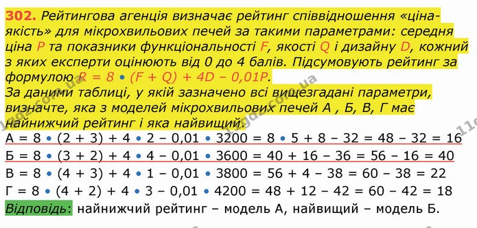 302. Рейтингова агенція визначає рейтинг співвідношення «ціна–якість» для мікрохвильових печей за такими параметрами: середня ціна Р та — ГДЗ Алгебра 8 клас Істер 2021