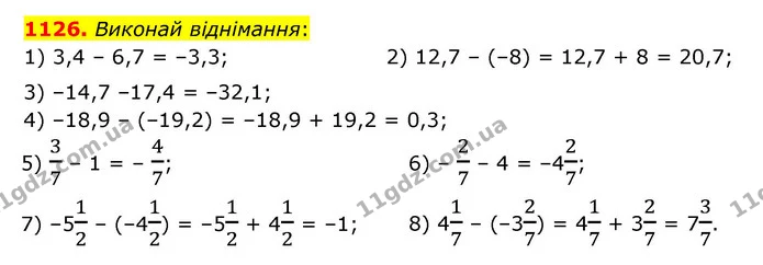 1126. Виконай віднімання: — ГДЗ Математика 6 клас Істер 2023 1-2 ч.