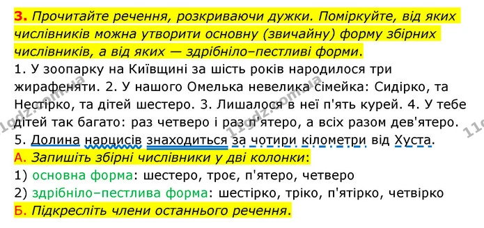 3. Прочитайте речення, розкриваючи дужки. Поміркуйте, від яких числівників можна утворити основну (звичайну) форму збірних числівників — ГДЗ Українська мова 6 клас Авраменко