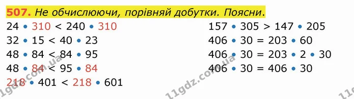 507. Не обчислюючи, порівняй добутки. Поясни. — ГДЗ Математика 4 клас Заїка