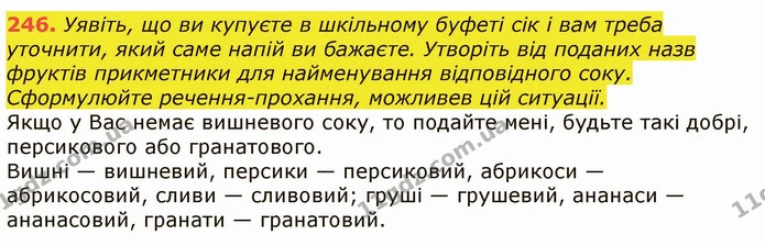 246. Уявіть, що ви купуєте в шкільному буфеті сік і вам треба уточнити, який саме напій ви бажаєте. Утворіть від поданих назв фруктів — ГДЗ Українська мова 6 клас Заболотний 2019