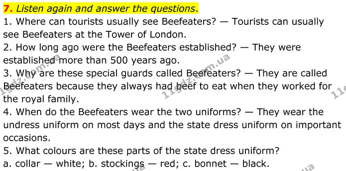 7. Listen again and answer the questions. — ГДЗ Англійська мова 8 клас Стайрінг (Prepare)