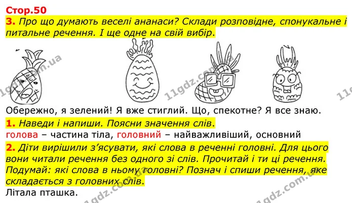 3. Про що думають веселі ананаси? Склади розповідне, спонукальне і питальне речення. І ще одне на свій вибір. — ГДЗ Робочий зошит Українська мова 2 клас Большакова 1 ч. - 2 ч.