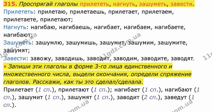315. Проспрягай глаголы прилететь, нагнуть, зашуметь, завести. — ГДЗ Русский язык и чтение 4 класс Лапшина 1 ч.