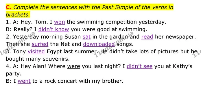 C. Complete the sentences with the Past Simple of the verbs in brackets. — ГДЗ Робочий зошит Англійська мова 6 клас Мітчелл