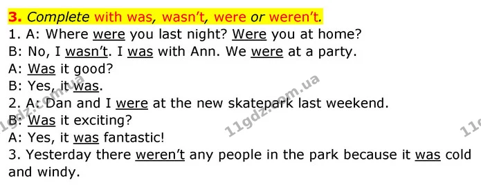 3. Complete with was, wasn’t, were or weren’t. — ГДЗ Англійська мова 5 клас Мітчелл