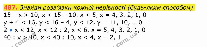 487. Знайди розв’язки кожної нерівності (будь-яким способом). — ГДЗ Математика 4 клас Заїка
