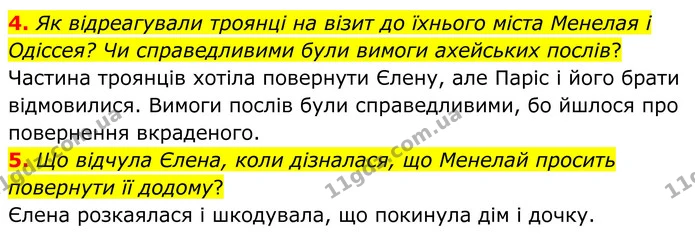 4. Як відреагували троянці на візит до їхнього міста Менелая і Одіссея? Чи справедливими були вимоги ахейських послів? — ГДЗ Зарубіжна література 8 клас Міляновська