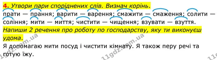 4. Утвори пари споріднених слів. Визнач корінь. — ГДЗ Українська мова та читання 4 клас Большакова