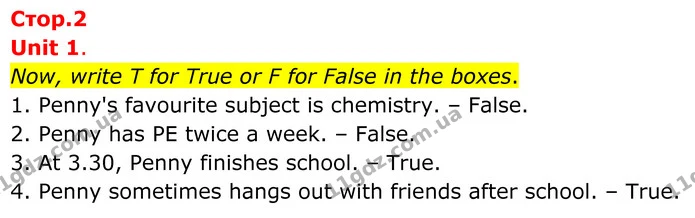 Now, write T for True or F for False in the boxes. — ГДЗ граматика Англійська мова 7 клас Мітчелл