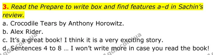 3. Read the Prepare to write box and find features a–d in Sachin’s review. — ГДЗ Англійська мова 8 клас Стайрінг (Prepare)