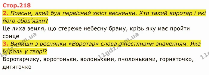 2. Поясни, який був первісний зміст веснянки. Хто такий воротар і які його обов’язки? — ГДЗ Українська література 5 клас Коваленко