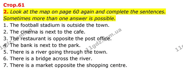 2. Look at the map on page 60 again and complete the sentences. Sometimes more than one answer is possible. — ГДЗ робочий зошит Англійська мова 6 клас Prepare