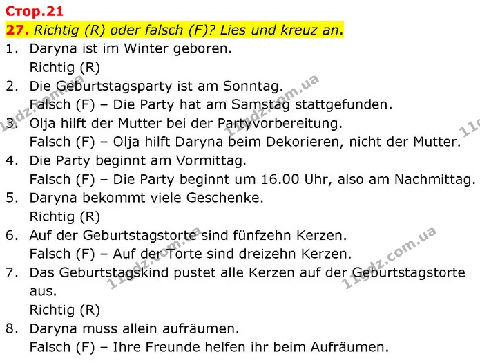 27. Richtig (R) oder falsch (F)? Lies und kreuz an. — ГДЗ Німецька мова 7 клас Басай