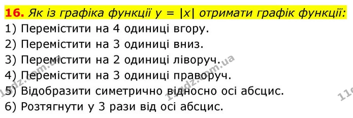 16. Як із графіка функції у = |x| отримати графік функції: — ГДЗ Алгебра 9 клас Істер
