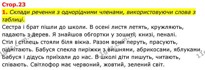 1. Склади речення з однорідними членами, використовуючи слова з таблиці. — ГДЗ Робочий зошит Українська мова 4 клас Большакова