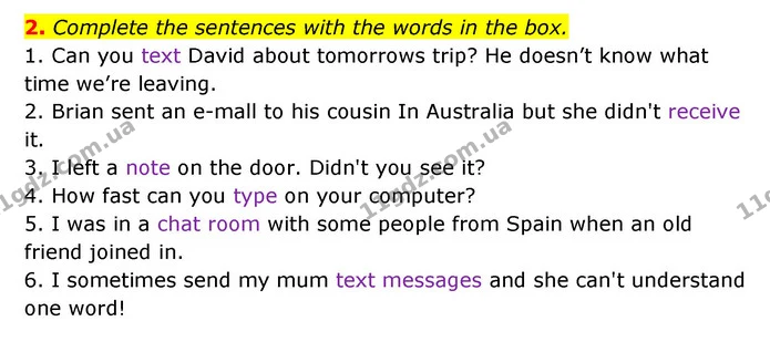 2. Complete the sentences with the words in the box. — ГДЗ Англійська мова 6 клас Мітчелл