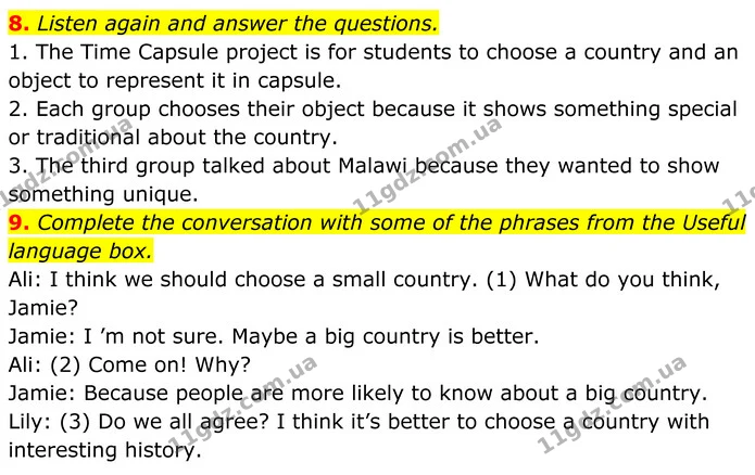 8. Listen again and answer the questions. — ГДЗ Англійська мова 7 клас Коста